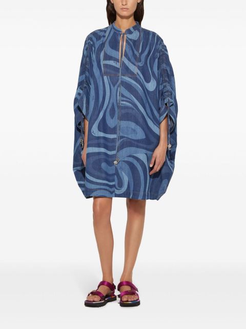 PUCCI Marmo-print denim kaftan dress - Blue