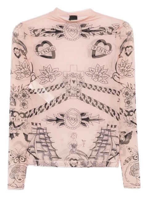 PINKO graphic-print mesh top - Neutrals - zdjęcie produktu nr 1