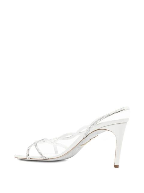 René Caovilla 90mm crystal-embellished slingback sandals - White