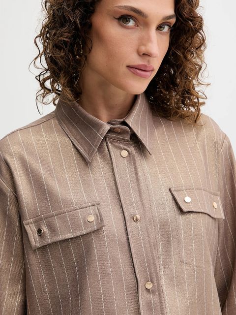 Fracomina koszula damska kolor beżowy regular z kołnierzykiem klasycznym FS25WT6011W479T4