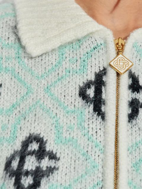 Casablanca monogram-pattern zip-up cardigan - Green