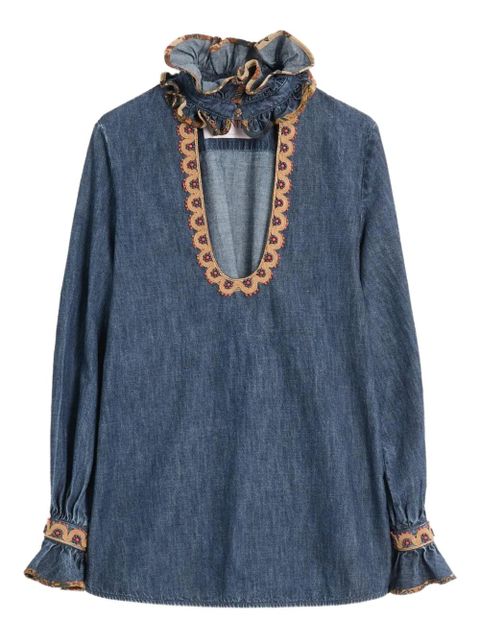 Valentino Garavani embroidered chambray blouse - Blue