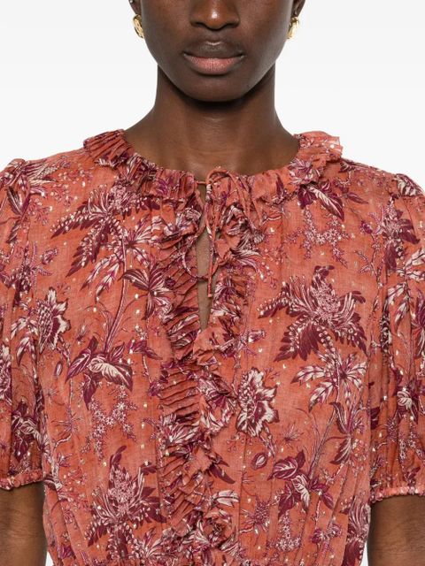 Ulla Johnson Rosamunde ruffled floral-pattern midi dress - Brown