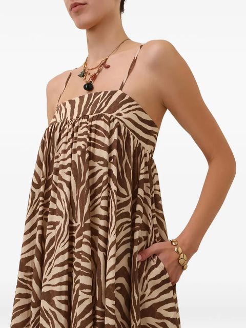 ZIMMERMANN Wanderlust zebra-print midi dress - Brown