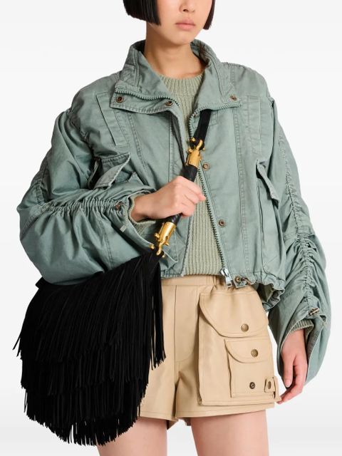 Balmain Ebene hobo fringed suede shoulder bag - Black