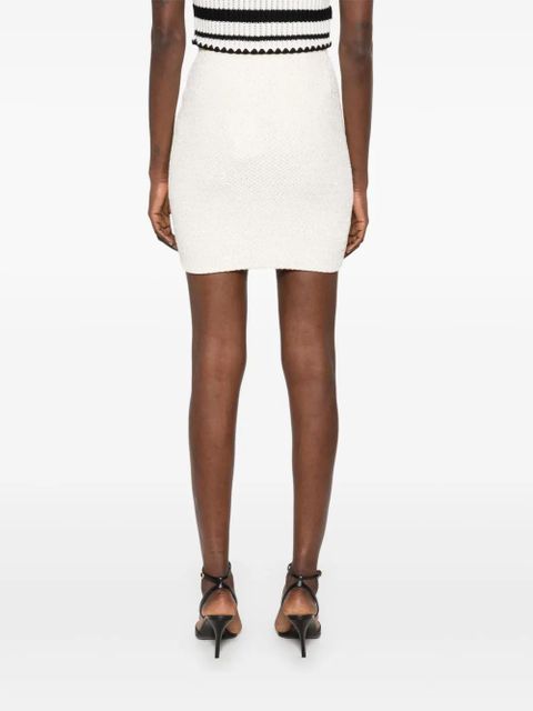 Self-Portrait sequin-embellished knitted mini skirt - White
