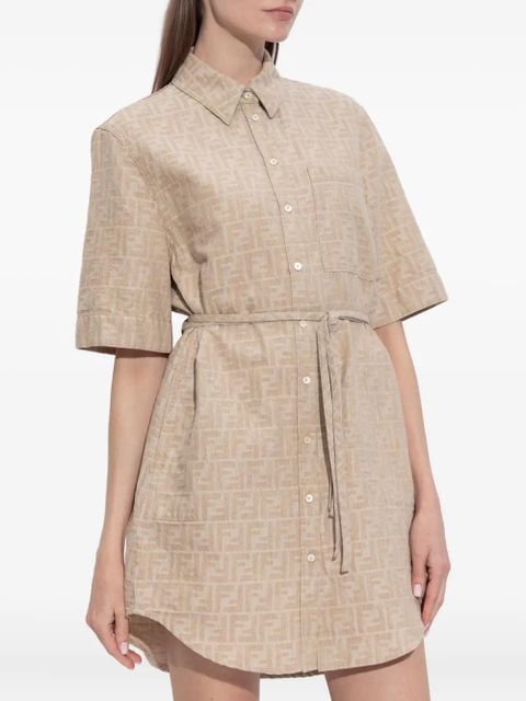 FENDI monogram-logo shirt dress - Neutrals