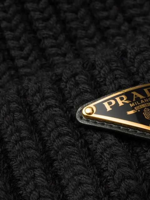Prada triangle-logo ribbed beanie - Black - zdjęcie produktu nr 2