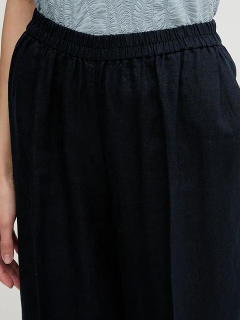 Sisley spodnie lniane kolor granatowy szerokie high waist