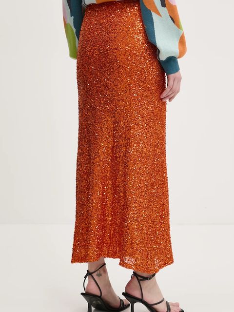 Never Fully Dressed spódnica Rust Sequin Dorris kolor pomarańczowy maxi prosta NFDSK634