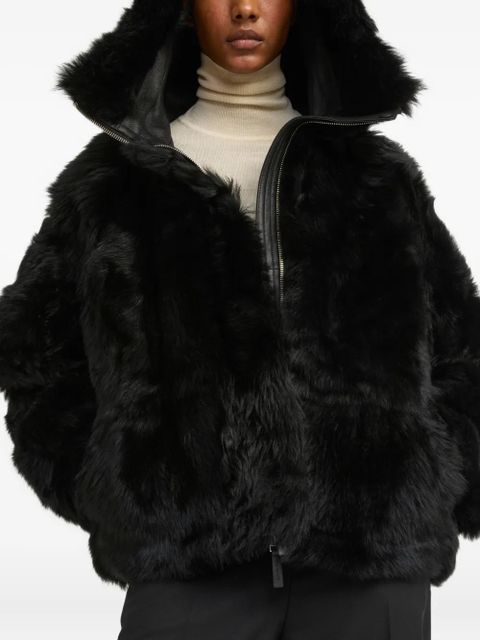 Yves Salomon hooded lambshearling jacket - Black