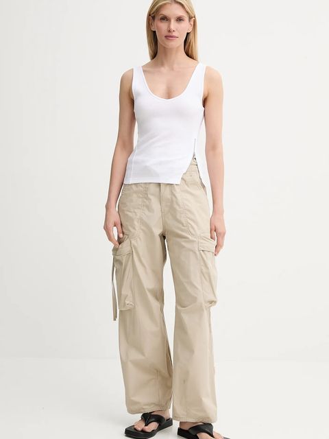 G-Star spodnie bawełniane kolor beżowy proste high waist D26433-C973 - zdjęcie produktu nr 2