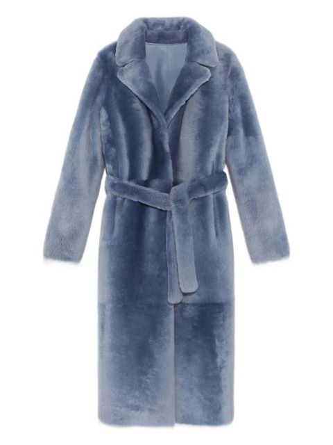 Yves Salomon belted shearling coat - Blue