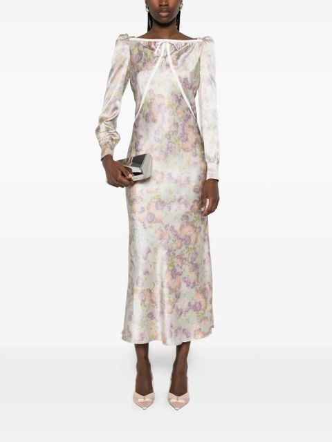 Alessandra Rich bow floral silk midi dress - Neutrals - zdjęcie produktu nr 2
