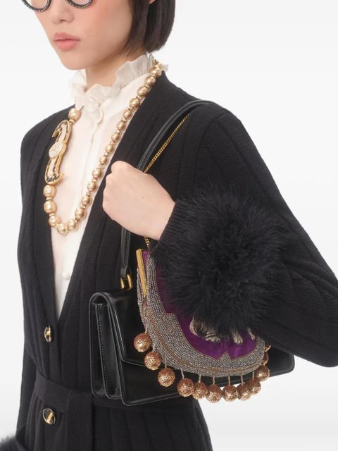 Valentino Garavani feather-cuff ribbed cardigan - Black