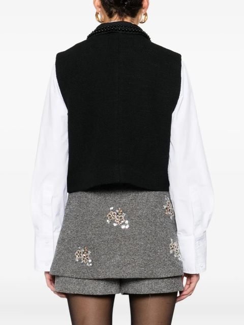 Maje beaded-collar pocket top - Black