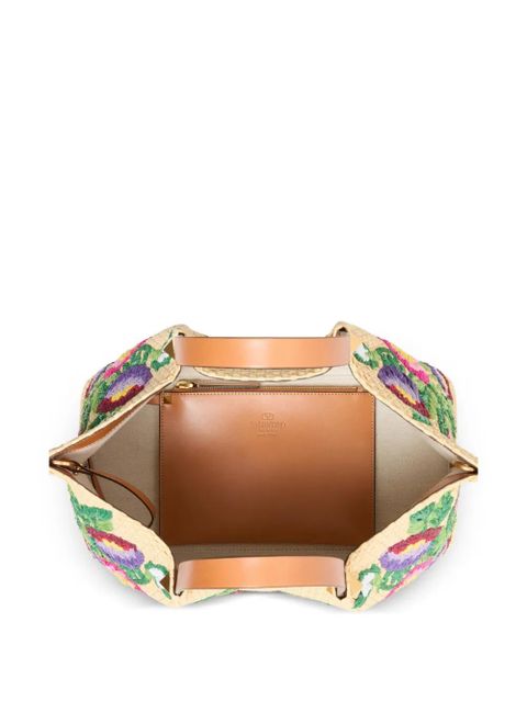 Valentino Garavani medium floral-embroidered tote bag - Neutrals