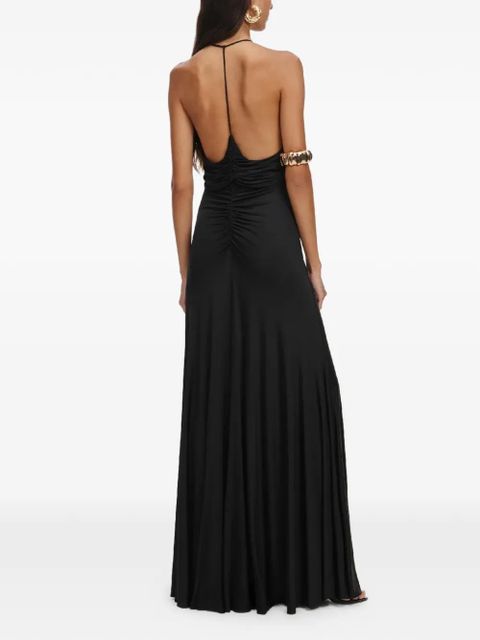 Self-Portrait halter ruched maxi dress - Black