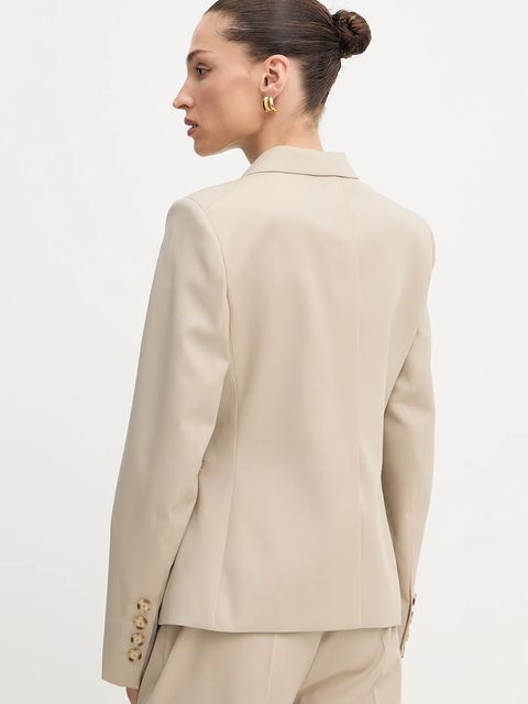 BOSS marynarka wełniana kolor beżowy dwurzędowa gładka 50543280