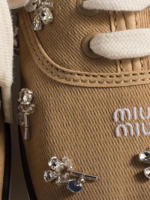 Miu Miu embroidered drill sneakers - Neutrals
