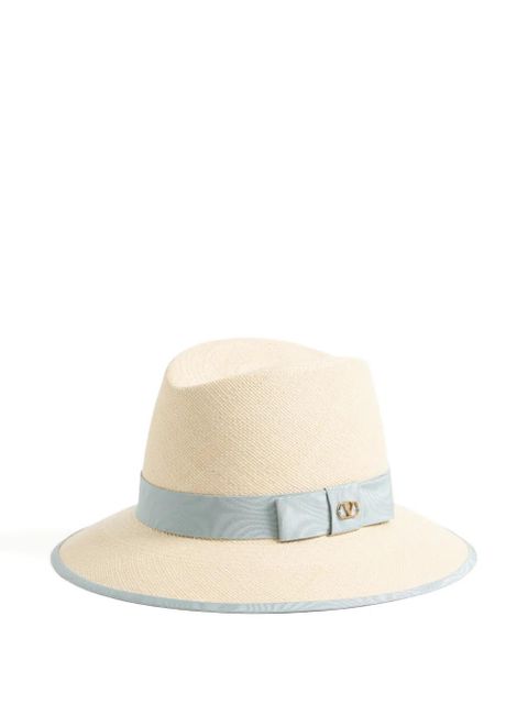Valentino Garavani VLogo Signature straw hat with moiré ribbon - Neutrals - zdjęcie produktu nr 1