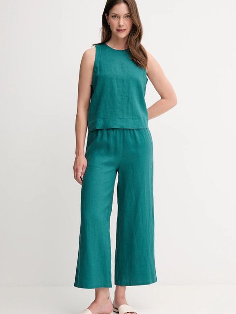 United Colors of Benetton spodnie lniane damskie kolor zielony proste high waist 4AGHDF09G