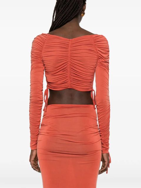 Balmain ruched long-sleeved top - Orange