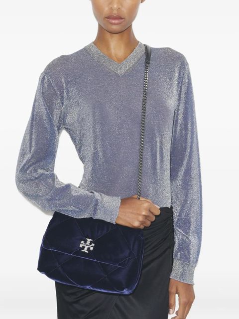 Tory Burch small Kira diamond-quilted velvet shoulder bag - Blue