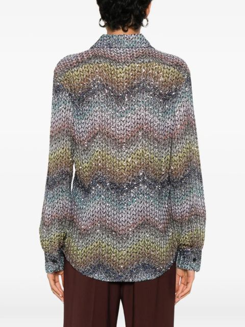 Missoni zigzag-knit sequin-embellished shirt - Blue