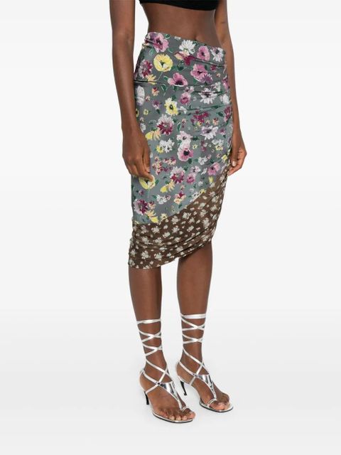 The Attico ruched patchwork midi skirt - Brown