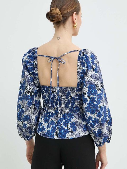 Weekend Max Mara bluzka bawełniana damska kolor niebieski wzorzysta 2415161042600