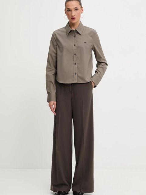 Miss Sixty koszula z domieszką jedwabiu damska kolor brązowy regular z kołnierzykiem klasycznym 6S3XJ5300B - zdjęcie produktu nr 2