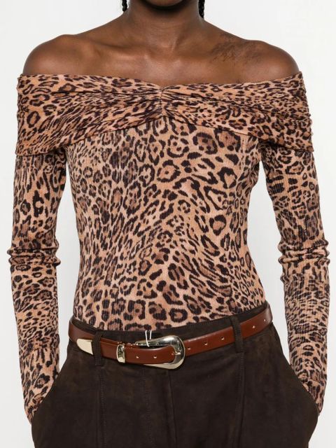 TWINSET leopard-print off-shoulder sweater - Brown