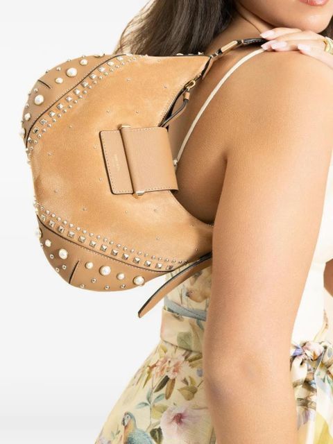 Jimmy Choo small Bar Hobo studded-embelishment shoulder bag - Brown