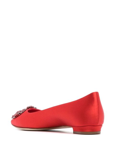 Manolo Blahnik Hangisi crystal-buckle ballerina pumps - Red