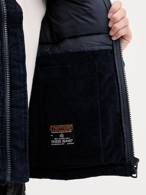 Guess Jeans kurtka sztruksowa kolor granatowy zimowa W5BL17 W2061