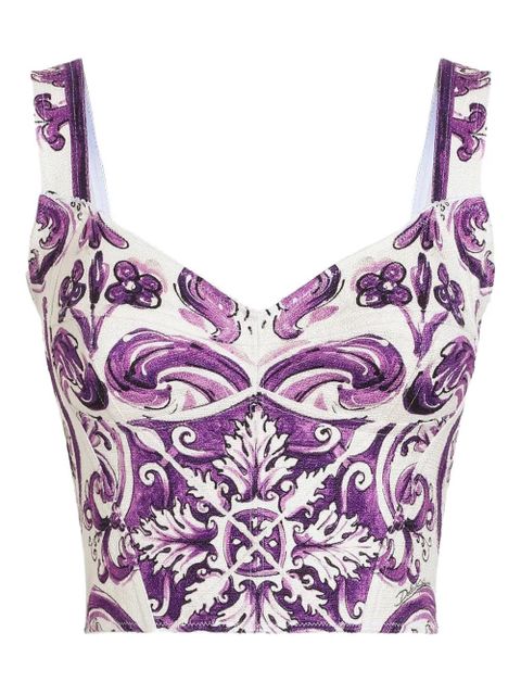 Dolce & Gabbana Majolica-print corset top - Purple - zdjęcie produktu nr 1