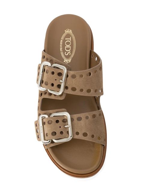 Tod's punched hole double buckle sandals - Brown