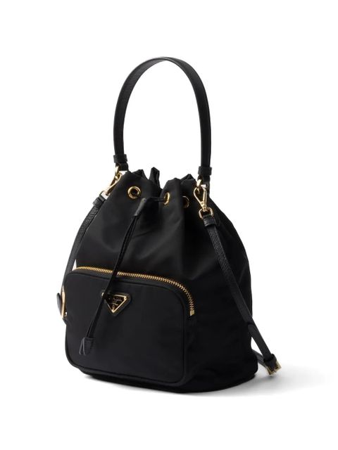 Prada logo-plaque drawstring tote bag - Black