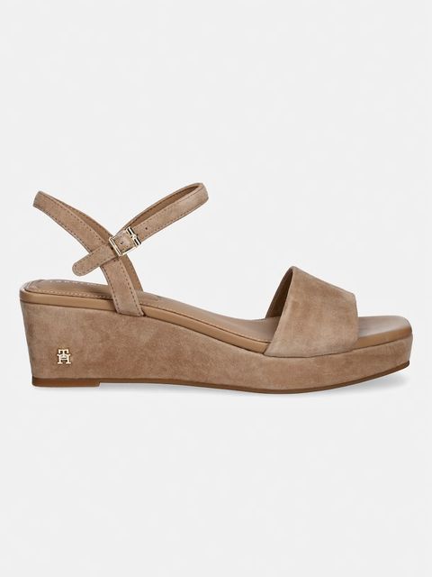 Tommy Hilfiger sandały na koturnie zamszowe SUEDE WRAPPED MID WEDGE - zdjęcie produktu nr 1