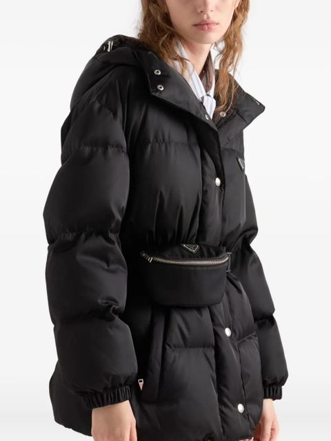 Prada hooded belted down jacket - Black
