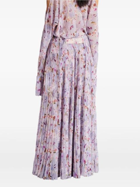 Balmain flower-print pleated skirt - Purple