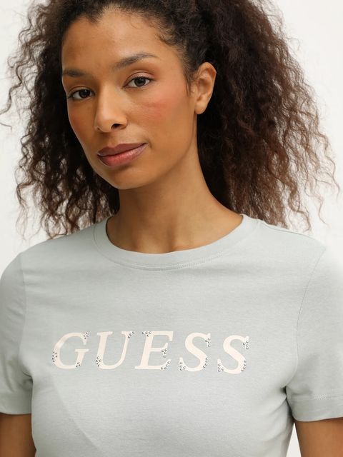 Guess t-shirt bawełniany CLELIA damski kolor zielony V5BI10 I3Z14
