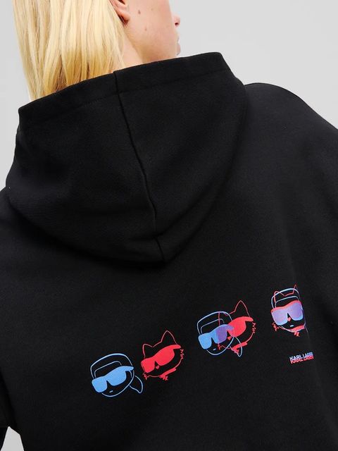 Karl Lagerfeld bluza bawełniana IKON damska kolor czarny z kapturem z nadrukiem A2W20072