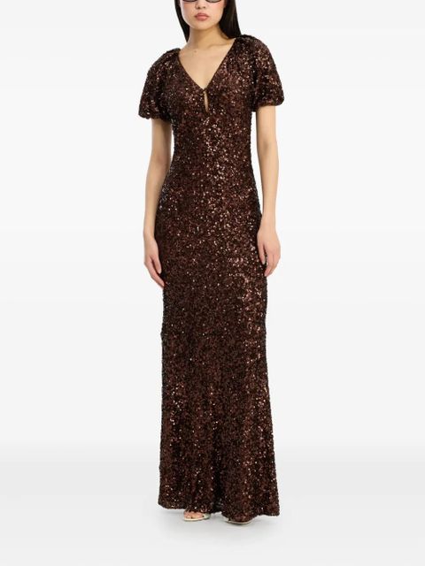 ROTATE BIRGER CHRISTENSEN sequins V-neck maxi dress - Brown - zdjęcie produktu nr 2