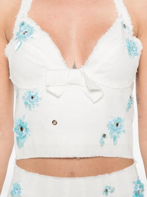 SHUSHU/TONG floral halterneck crop top - White