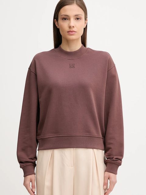 HUGO bluza bawełniana damska kolor brązowy gładka 50527463 - zdjęcie produktu nr 1