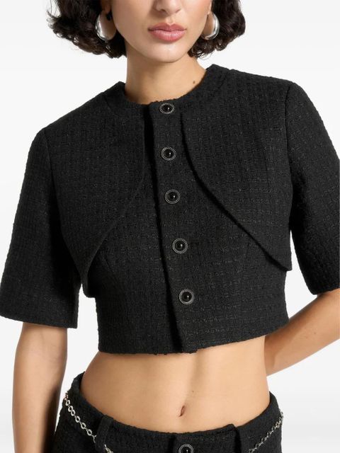Manière De Voir Alba mock-neck curve-detail tweed top - Black