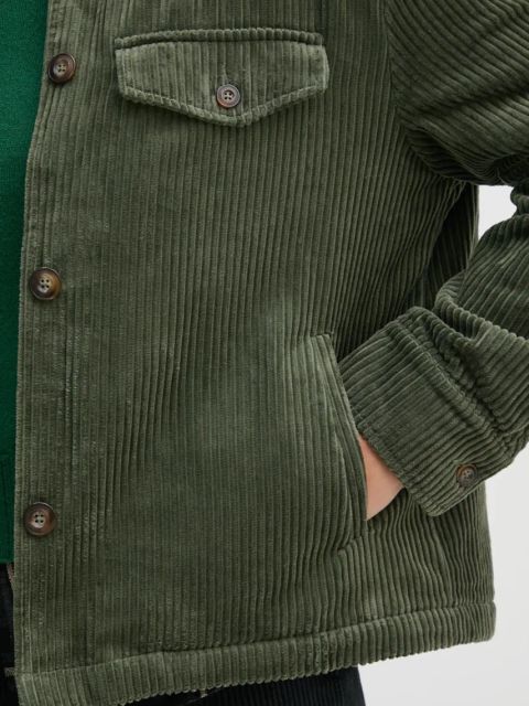 United Colors of Benetton kurtka sztruksowa kolor zielony przejściowa 2HKTDN06O