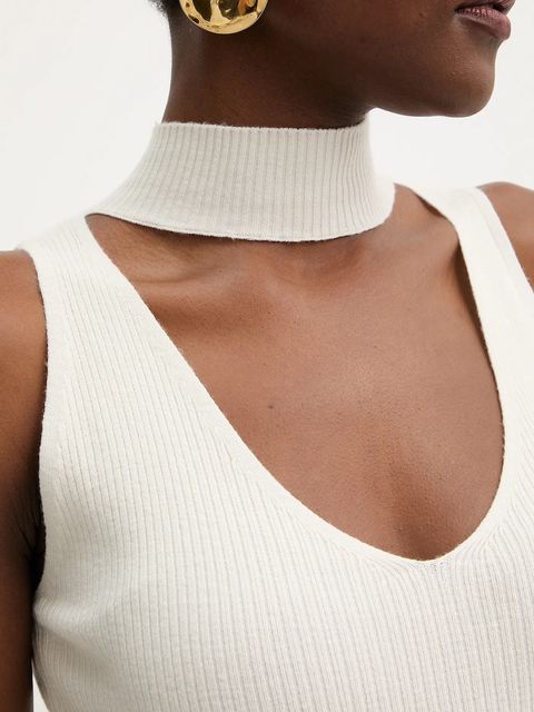 Haveone kamizelka damski kolor beżowy lekki z półgolfem MFP-P162